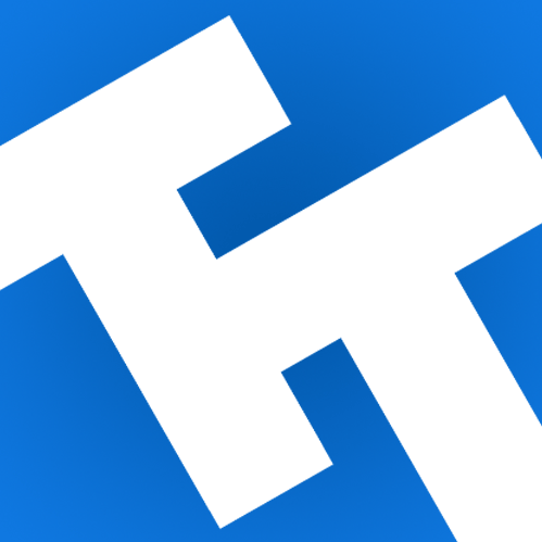 Bold white T and H letters overlap at angles on a blue gradient background.